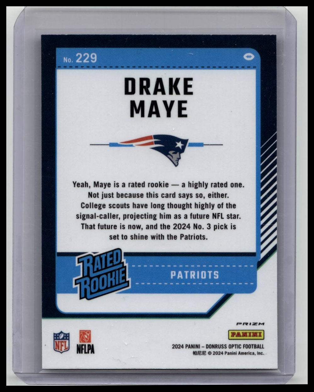 2024 Panini Donruss Optic Drake Maye Purple Shock Rated Rookie #229 Patriots
