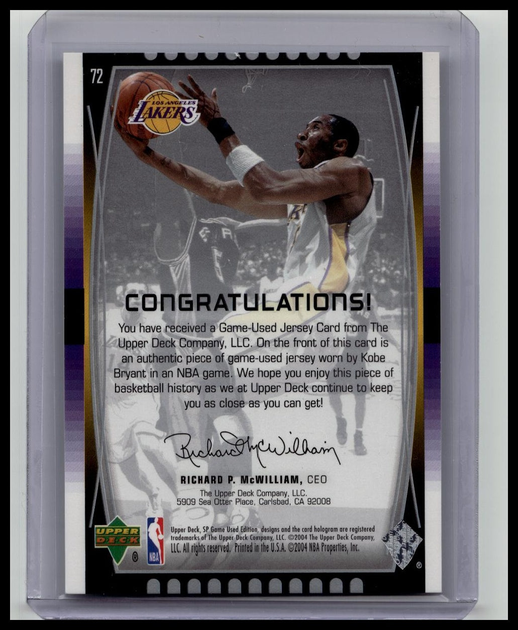 2004-05 SP Game Used Kobe Bryant GU Jersey #72 Lakers