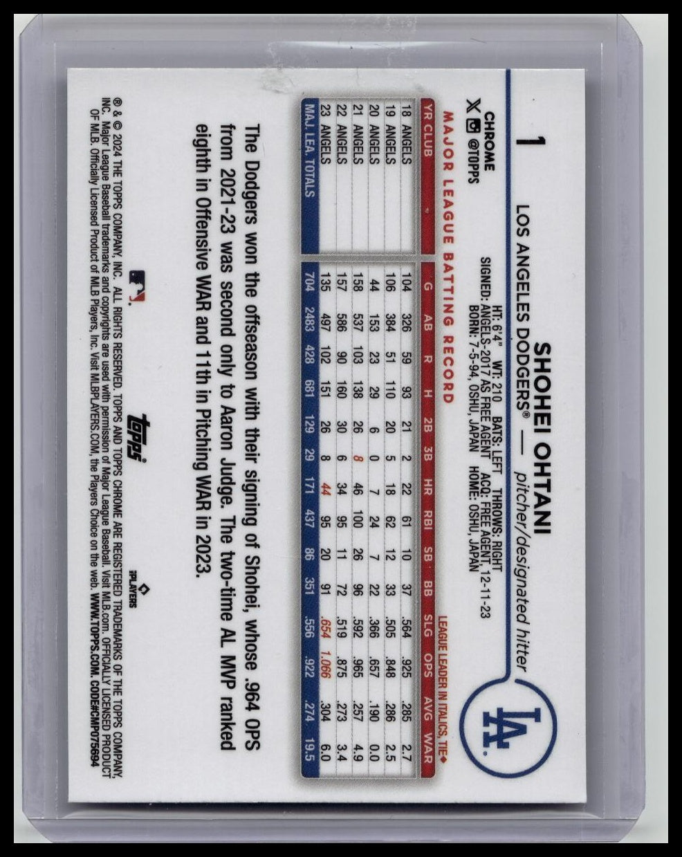 2024 Topps Chrome - Shohei Ohtani #1 X-Fractor DODGERS