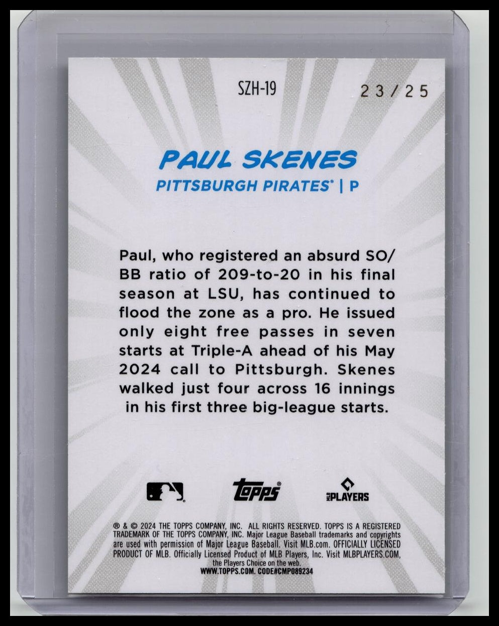 2024 Topps Baseball Japan Edition Strike Zone Heroes #SZH19 Paul Skenes RC /25