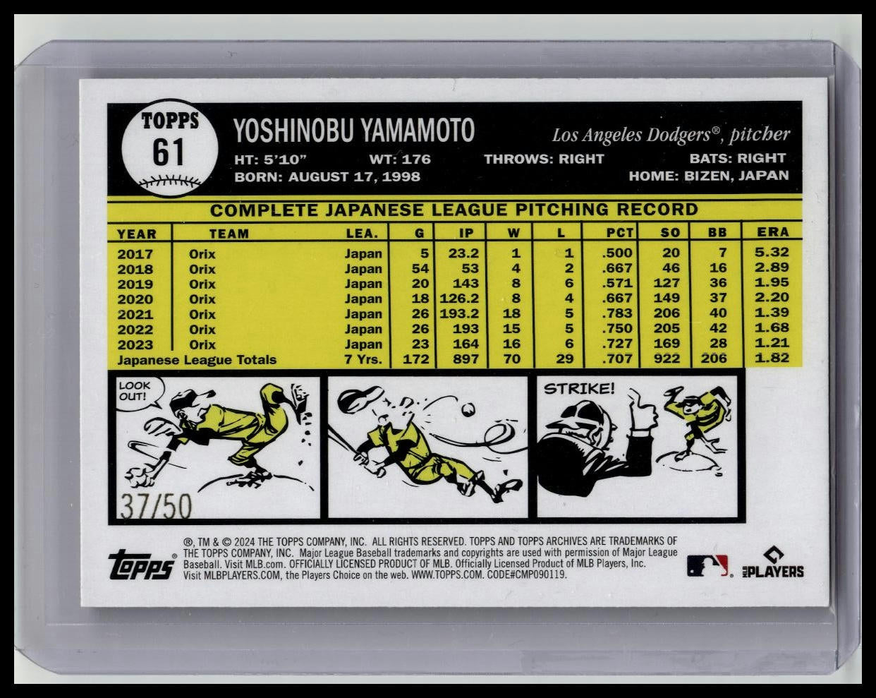 2024 Topps Archives Yoshinobu Yamamoto RC Red Hot Foilboard Rookie #/50 Dodgers