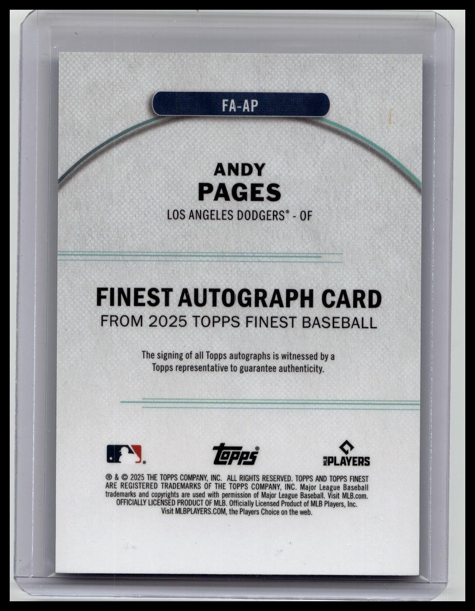 2025 Topps Finest Andy Pages Sky Blue Refractor Auto /150