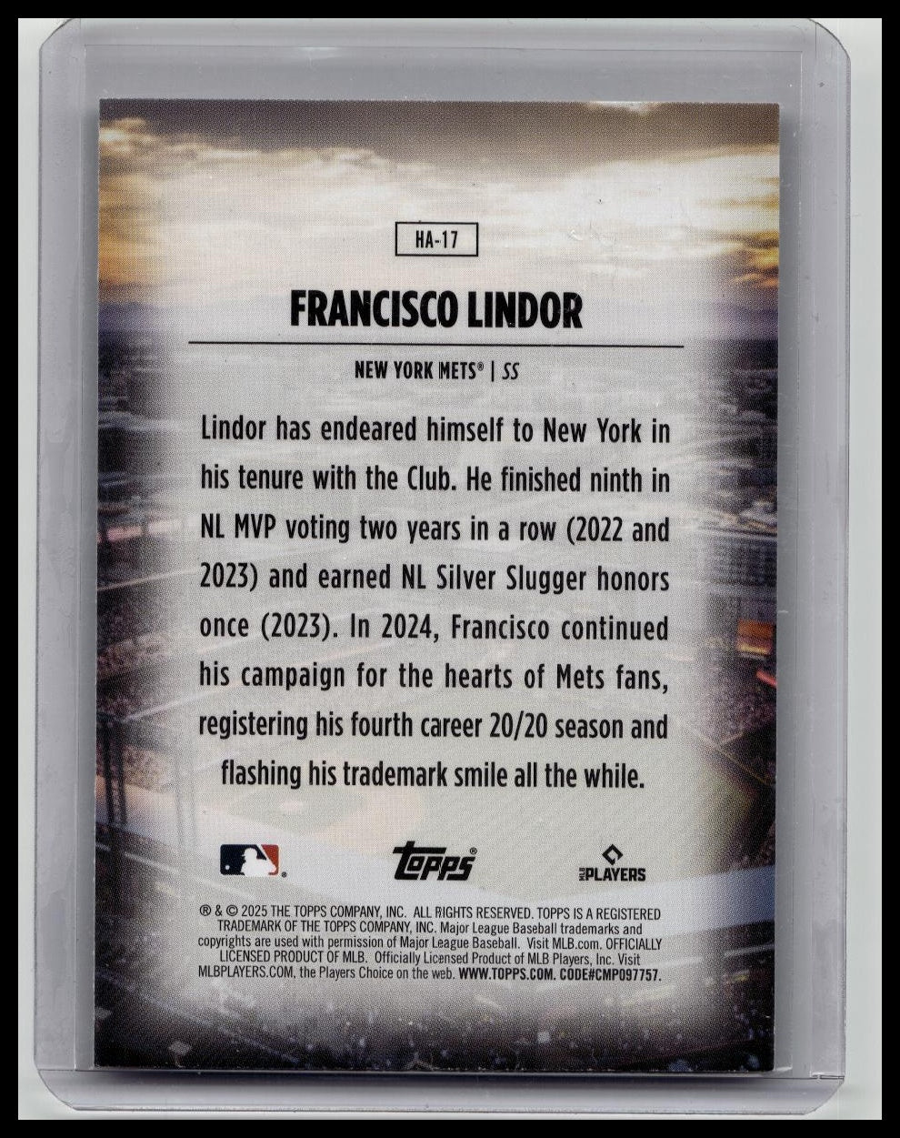 2025 Topps Series 1 Francisco Lindor Home Field Advantage