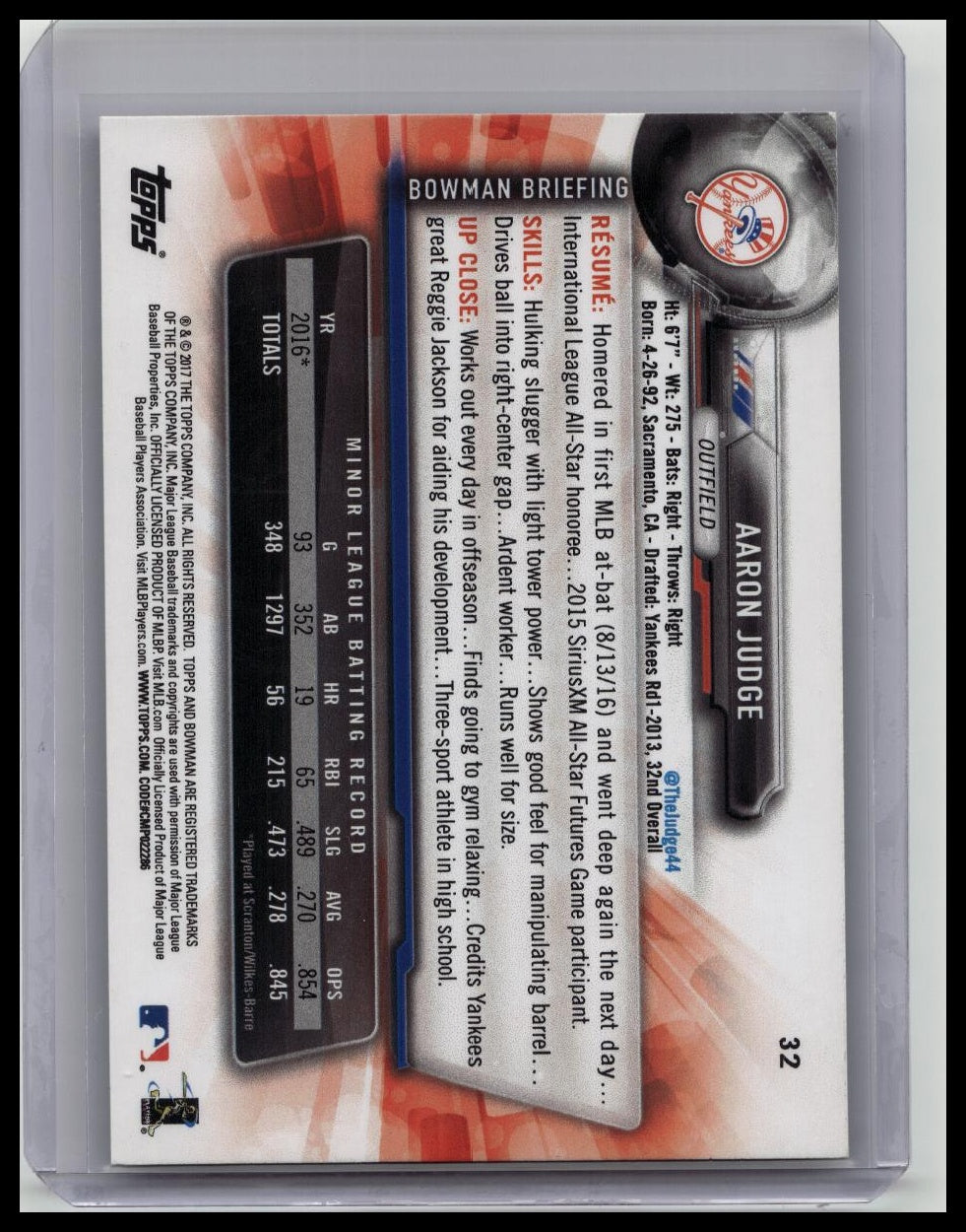 2017 Bowman Aaron Judge Rookie #32