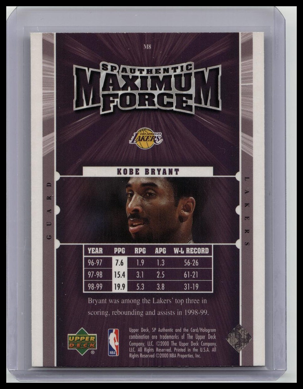 2000-01 Upper Deck SP Authentic Maximum Force Kobe Bryant #M8