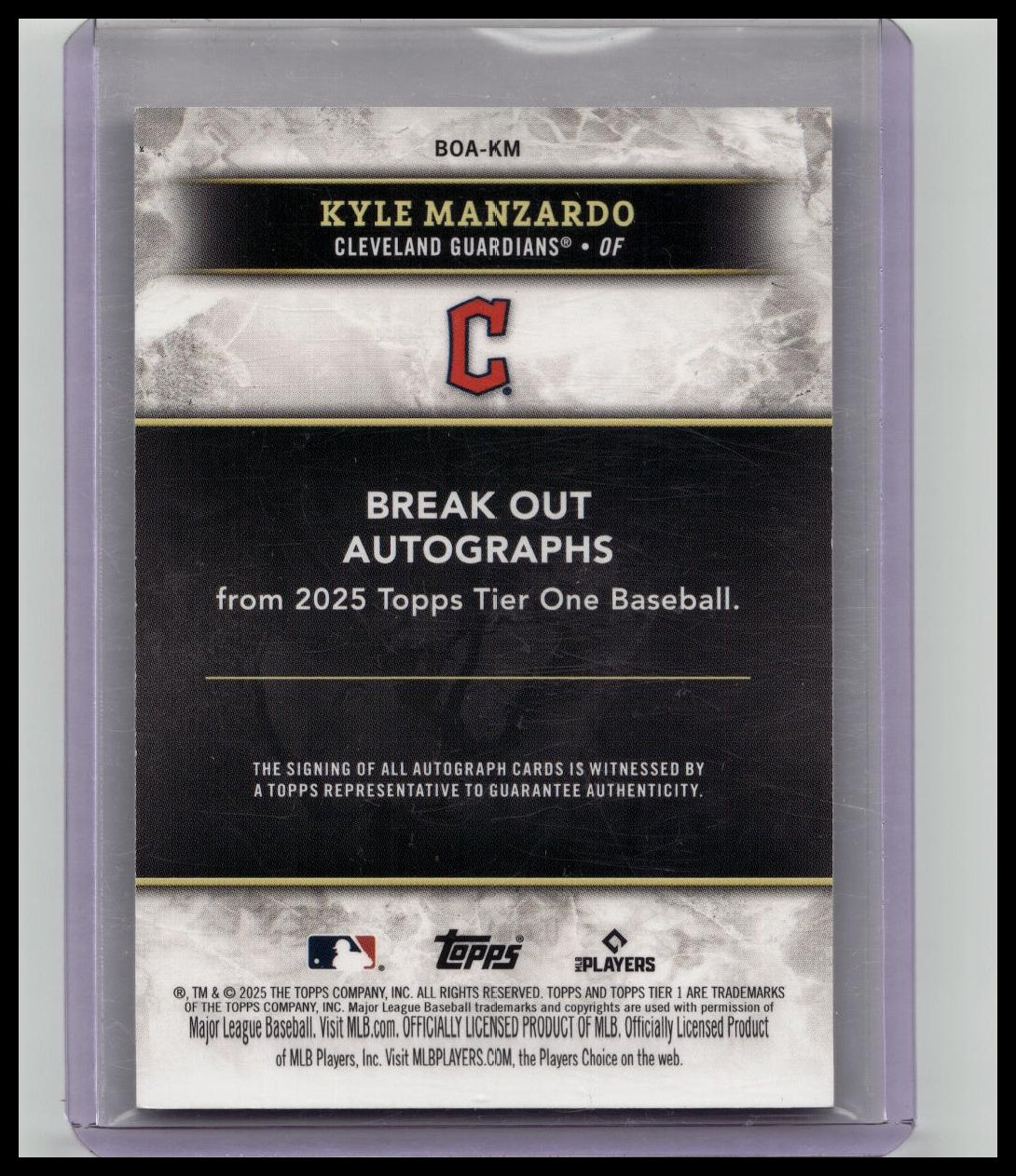 Kyle Manzardo 2025 Topps Tier One Auto Blue Parallel /99 Guardians