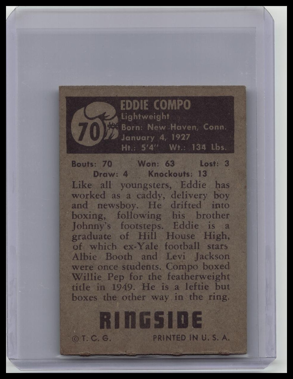 1948-49 Ringside Boxing #70 Eddie Compo TCG Vintage Card