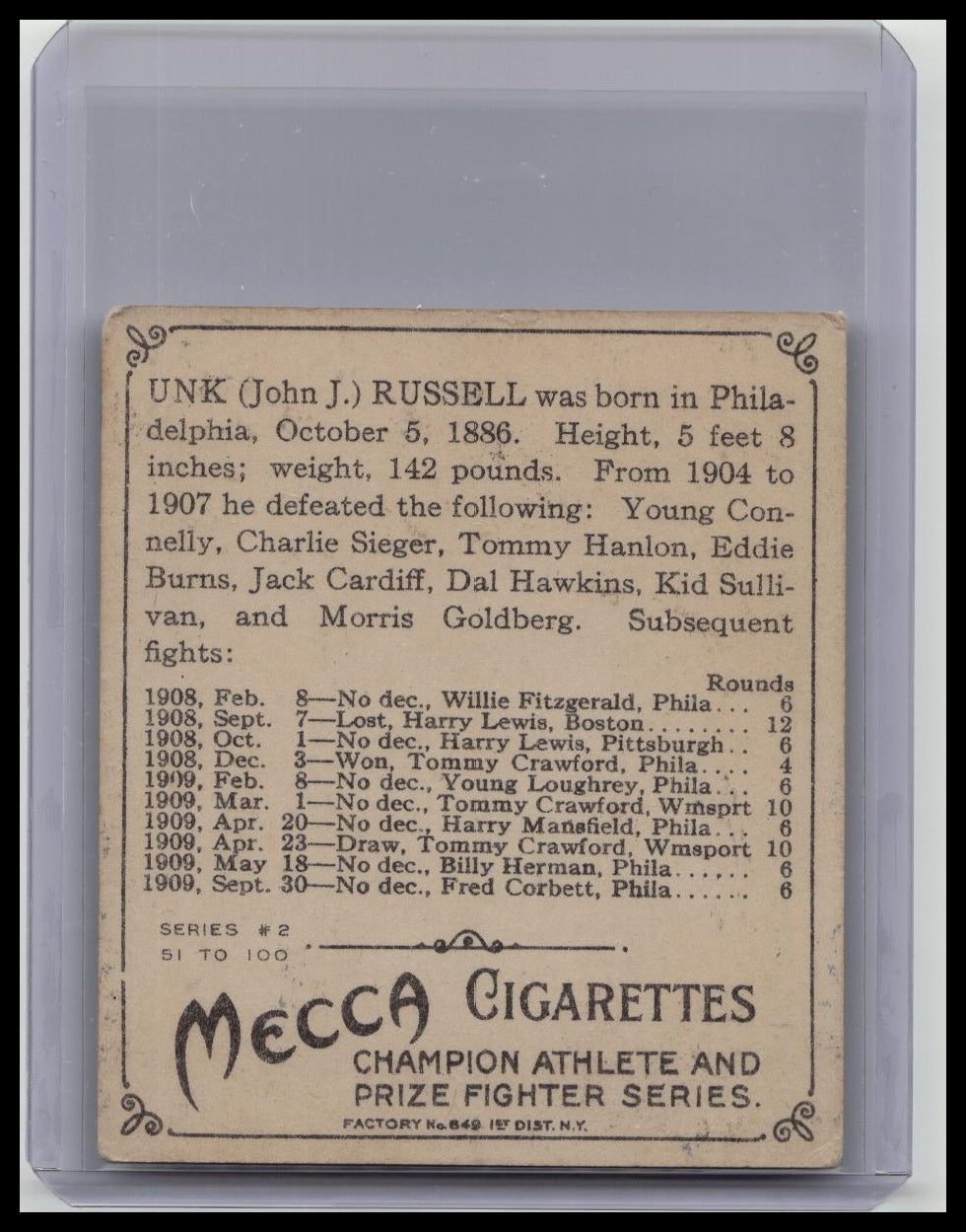 1910 ATC Champions Tobacco T218 Unk Russell Mecca Back