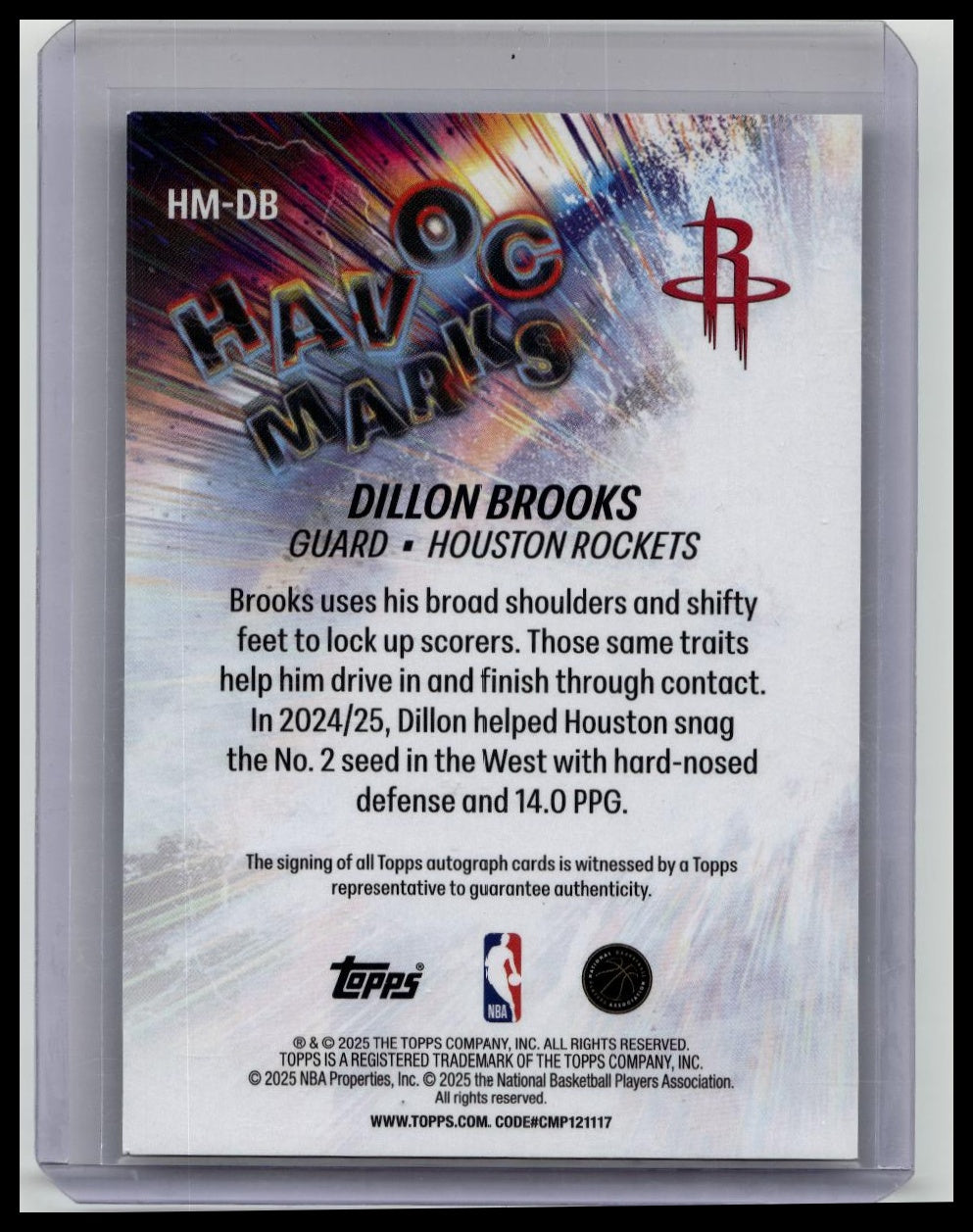 2025-26 Topps Flagship Dillon Brooks Havoc Marks Auto #HM-DB Houston Rockets