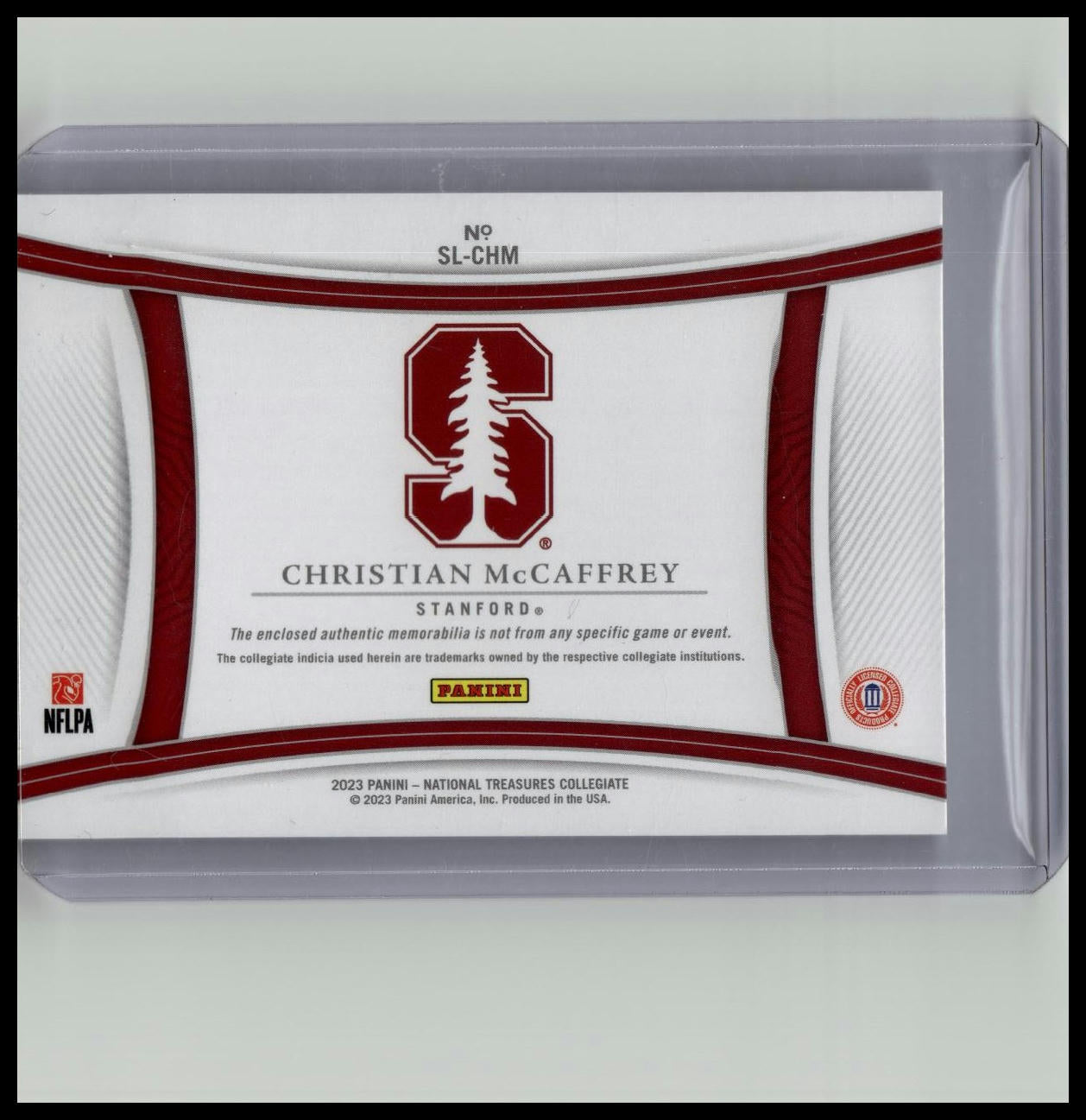 2023 Panini National Treasures Colligate Christian McCaffrey Jersey Relic /99