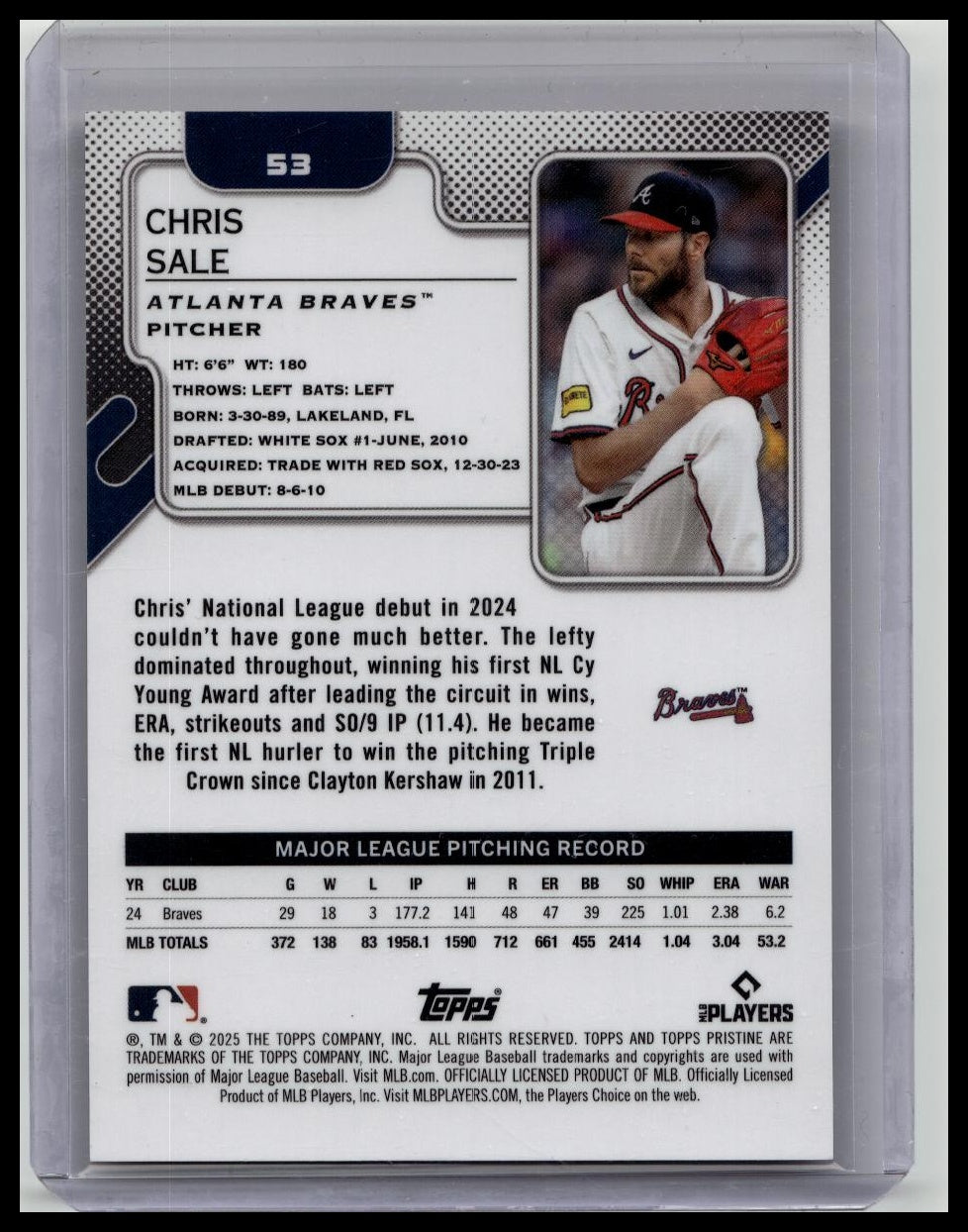 2025 Topps Pristine Chris Sale Serial red Refractor 2/5 #53 Atlanta Braves