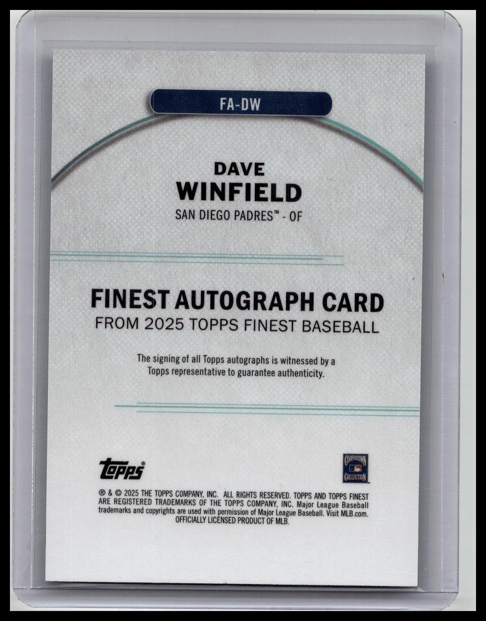 2025 Topps Finest Baseball Dave Winfield #FA-DW Auto San Diego Padres HOF