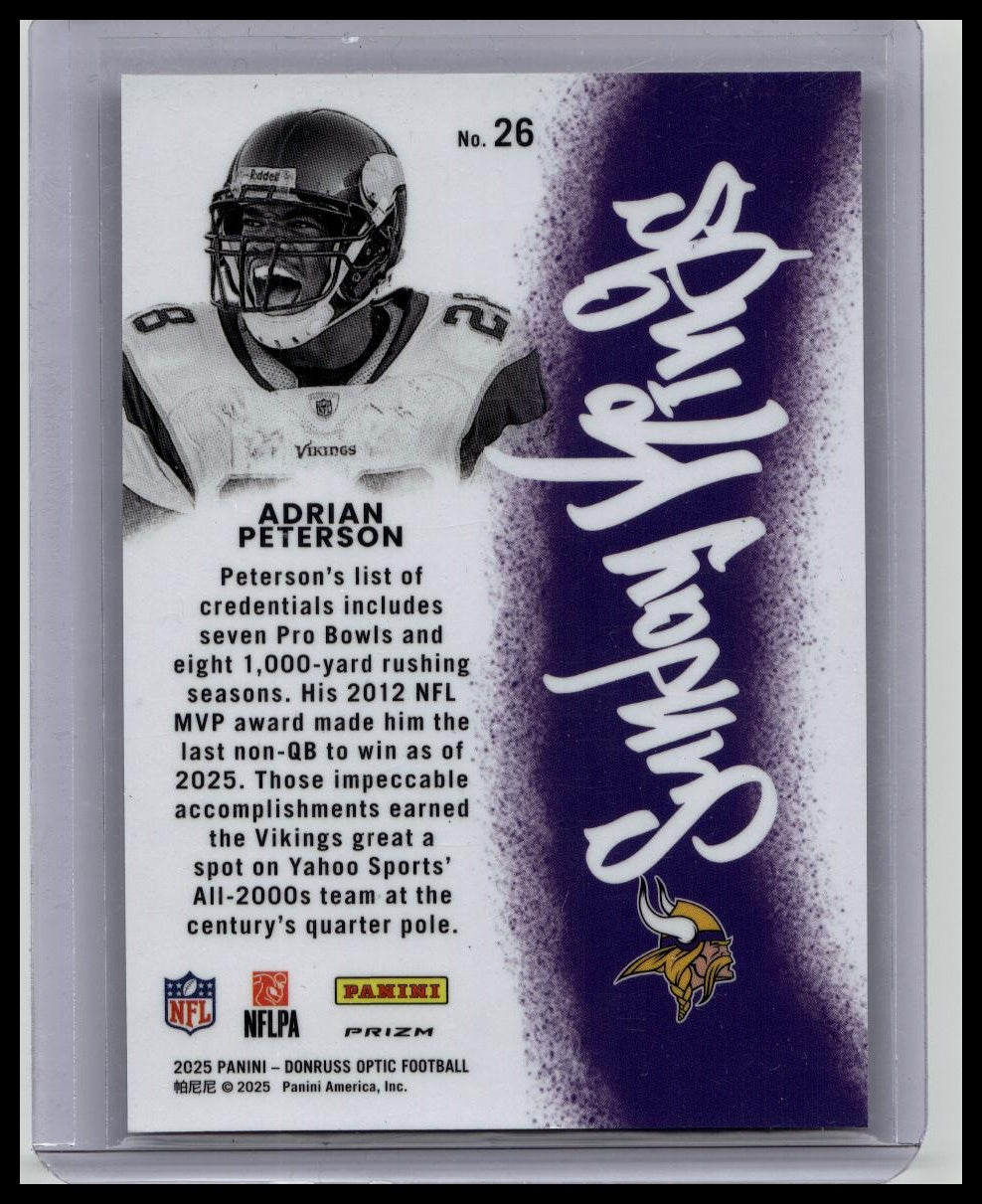 2025 Donruss Optic Football "Sunday Kings" Ssp CASE Hit #26 Adrian Peterson