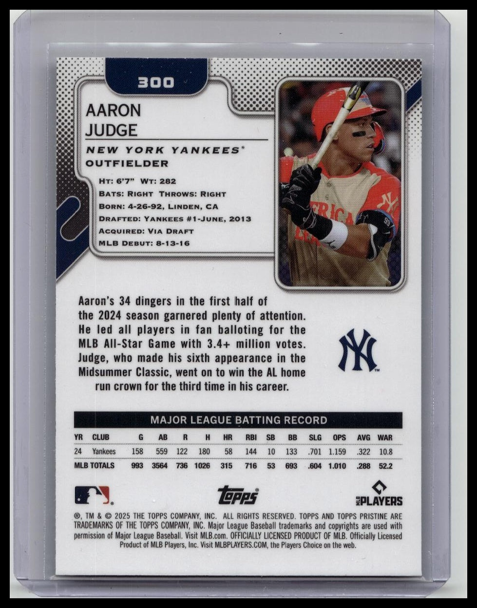 2025 Topps Pristine - Aaron Judge #300 NY Yankees Refractor /199