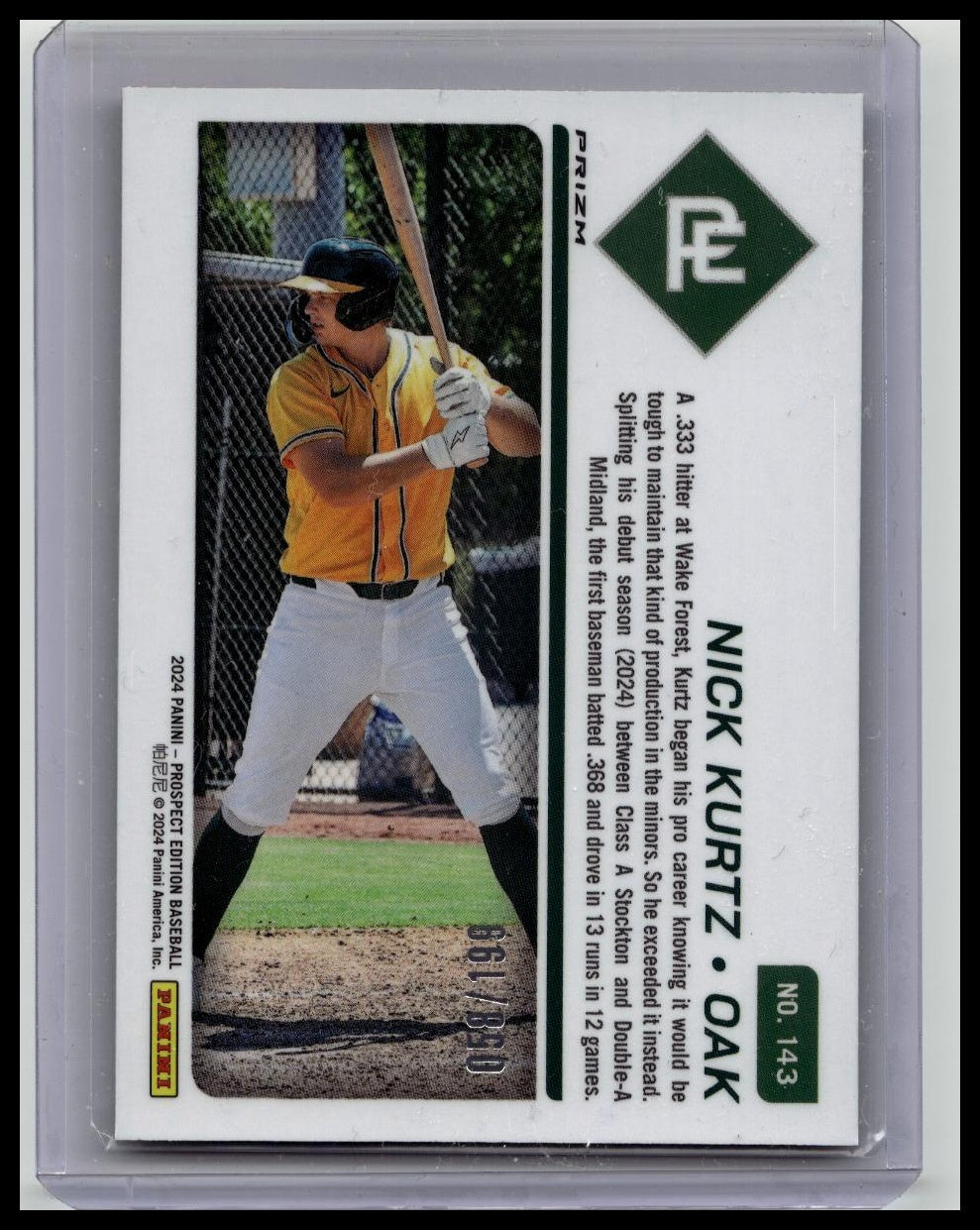 NICK KURTZ 2024 Panini Prospect Edition Prospect Ticket Red Holo RC /199