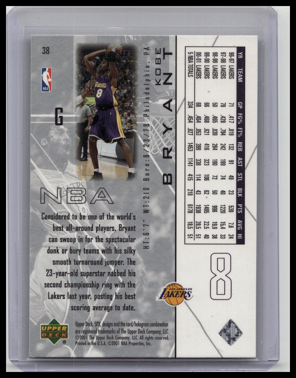 2001-02 Upper Deck SPX # 38 Kobe Bryant Los Angeles Lakers
