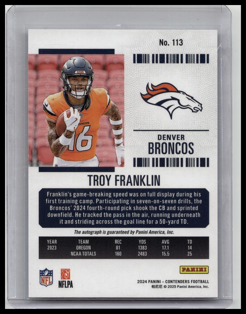 2024 Contenders Troy Franklin Rookie Ticket Auto