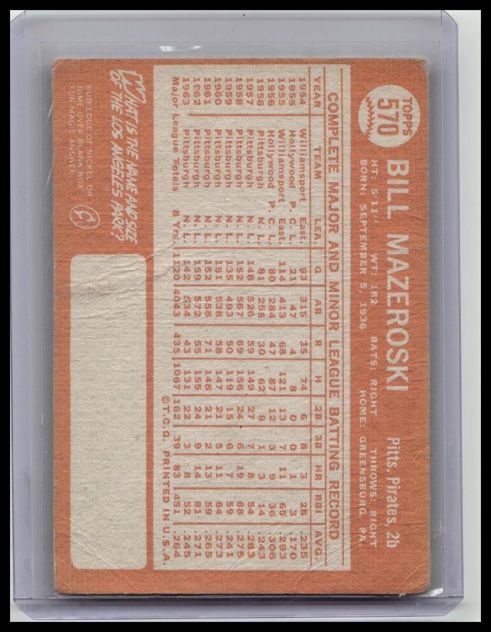 1964 TOPPS #570 BILL MAZEROSKI