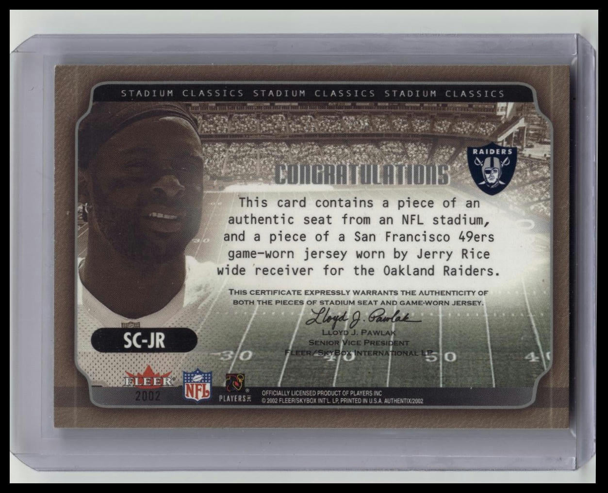 2002 Fleer Stadium Classics Jerry Rice Dual Relic #SC-JR HOF