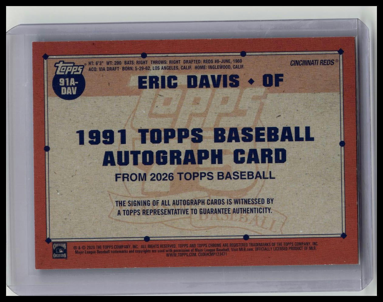 2026 Topps Series 1 True Blue Eric Davis Auto /150