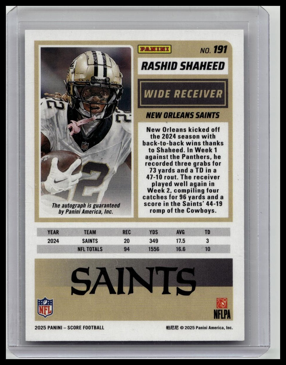 2025 Score Signatures Rashid Shaheed #191 Auto