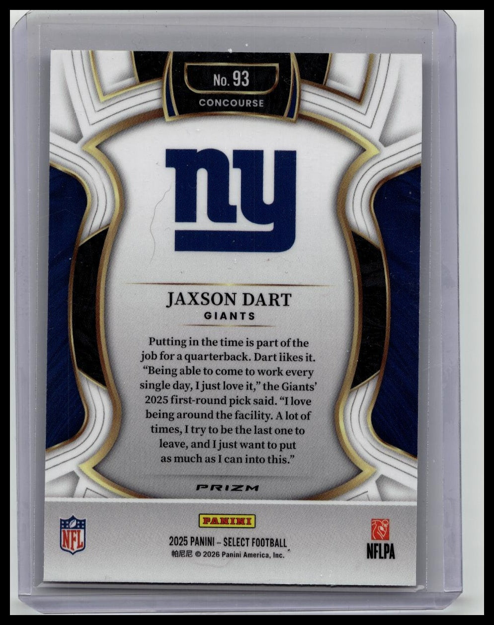 2025 Panini Select Jaxon Dart Concourse Rookie #93 Red & Blue Shock Giants