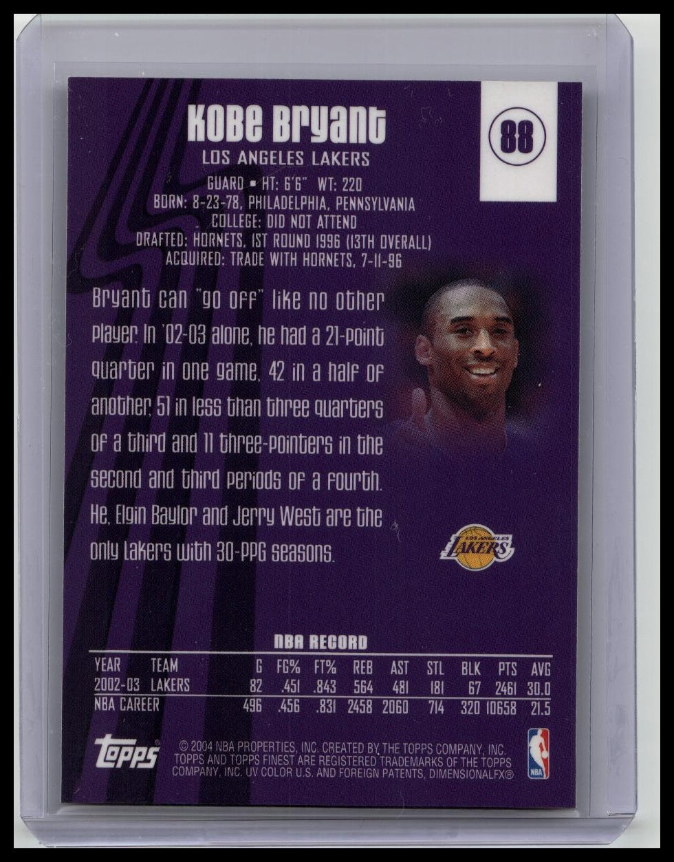 KOBE BRYANT 2003-04 TOPPS FINEST #88 LAKERS