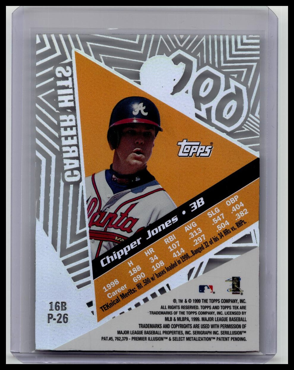 1999 Topps Tek Chipper Jones Card #16B, Pattern 26 - Atlanta Braves HOF