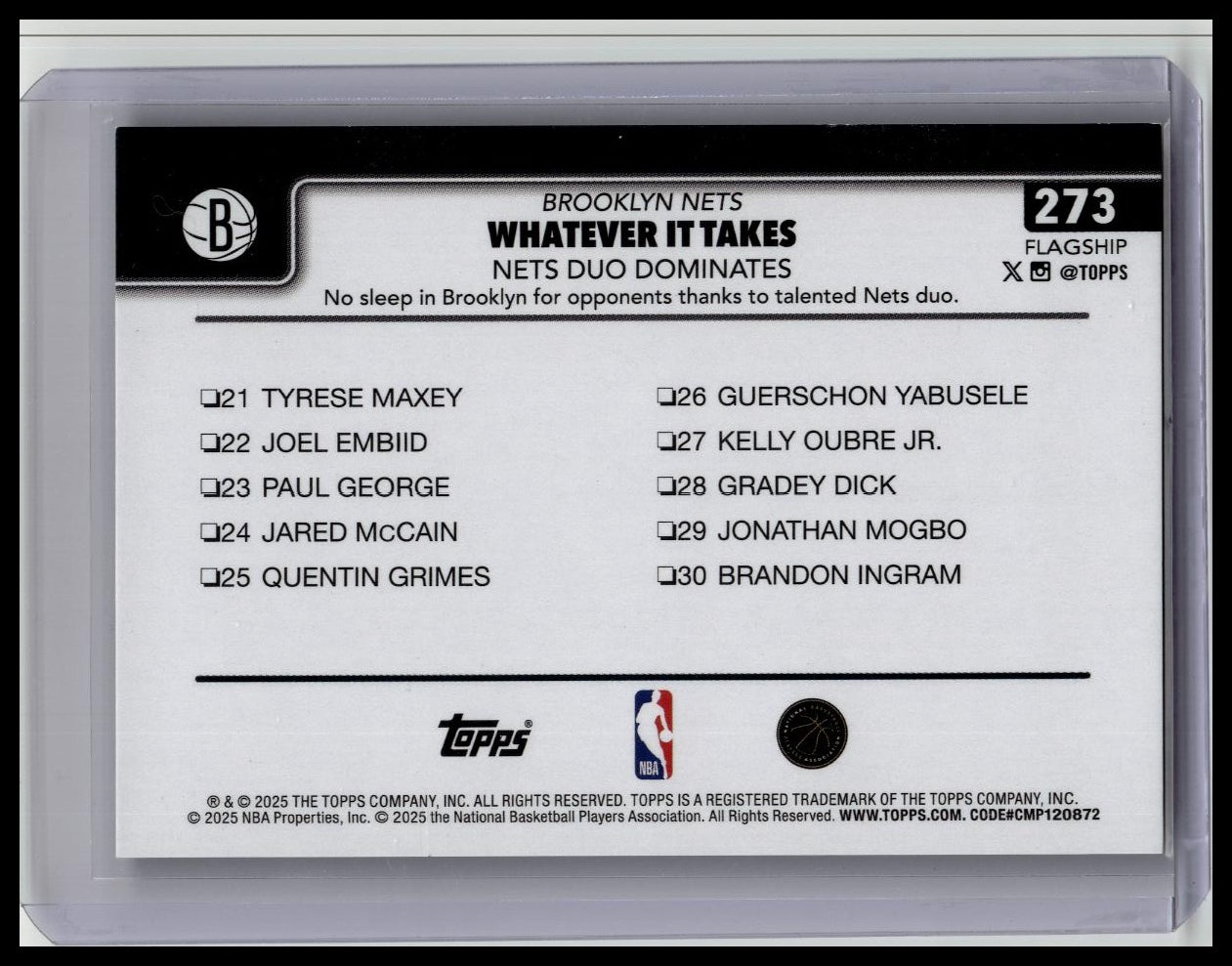 2025-26 Topps Basketball #273 Whatever It Takes Nets Duo Dominates Gold /50