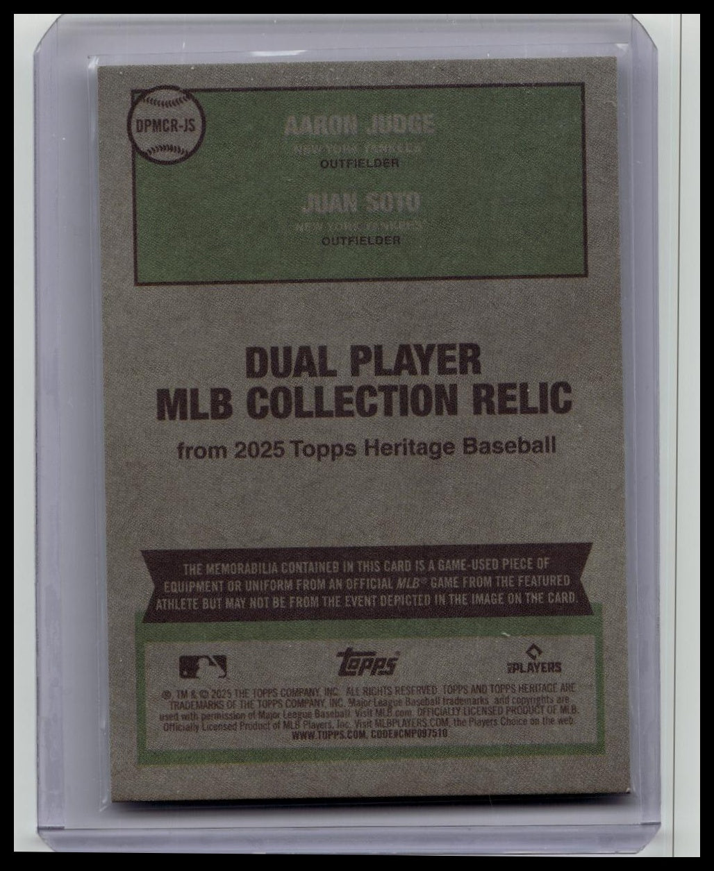 2025 Topps Heritage Aaron Judge Juan Soto Dual Relic