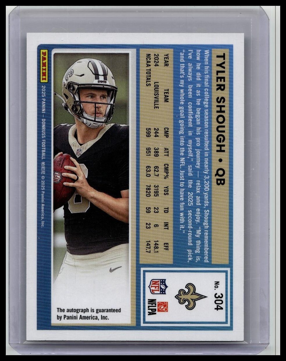 2025 Panini Donruss Tyler Shough Rated Auto Green RC #304 Saints Rookie