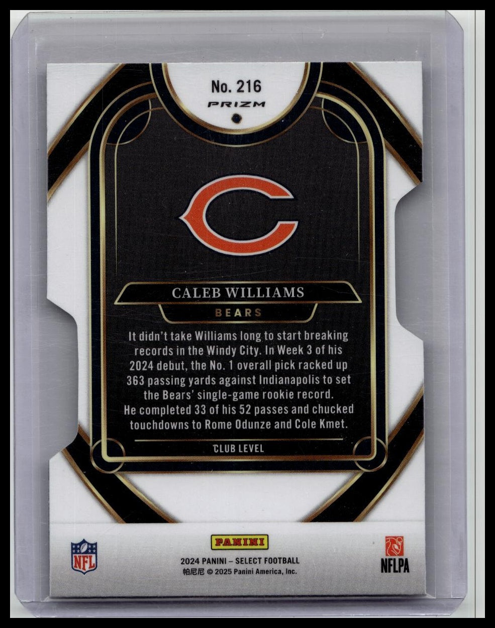 2024 Panini Select Rookie Caleb Williams Club Level Silver Prizm Die-Cut #216 RC