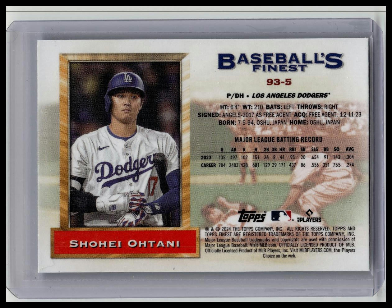 2024 Topps Finest Shohei Ohtani #93-5 Baseballs Finest Dodgers