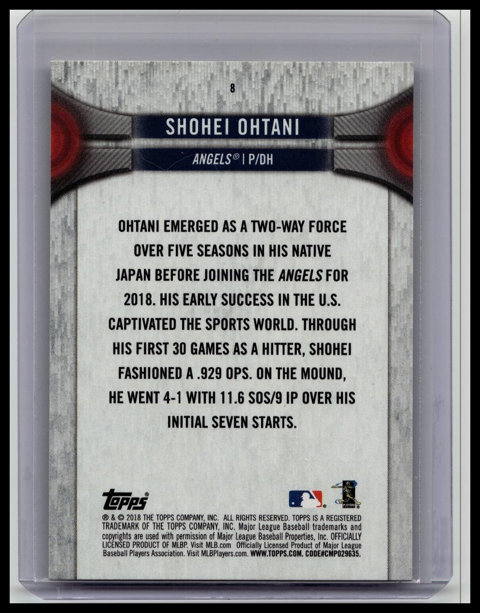 2018 Shohei Ohtani Topps National Trading Card Day RC #8