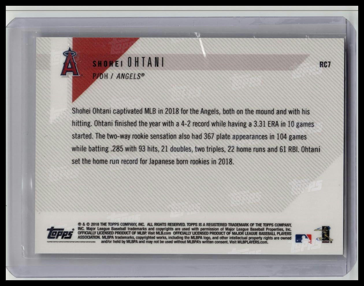 2018 TOPPS NOW # RC-7 SHOHEI OHTANI TOPPS MLB ROOKIE ALL-STAR TEAM