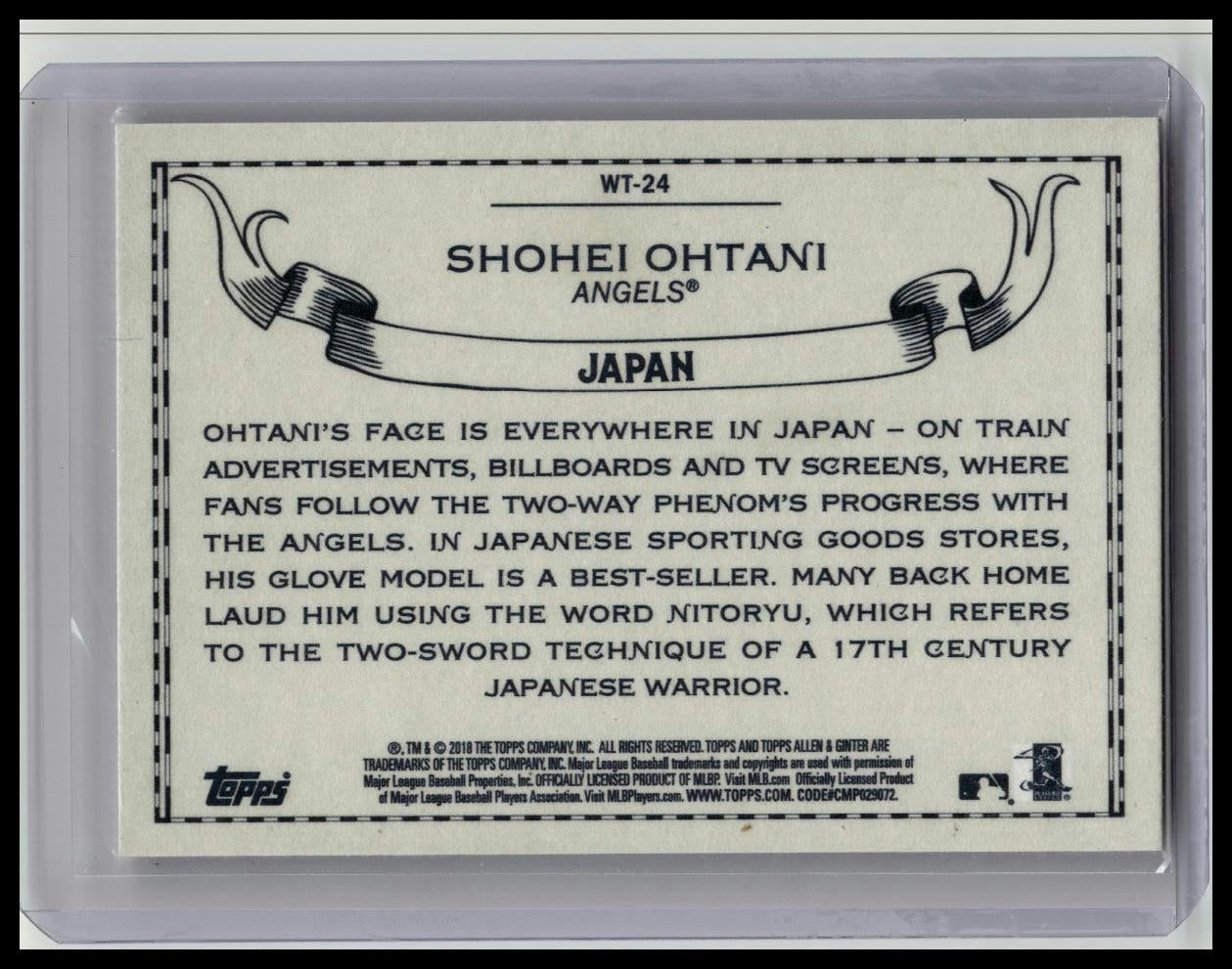 2018 Topps Allen & Ginter - World Talent Shohei Ohtani #WT-24 (RC)
