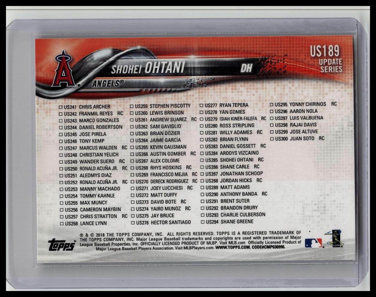 2018 Topps Update #US189 Shohei Ohtani ROOKIE RC ANGELS