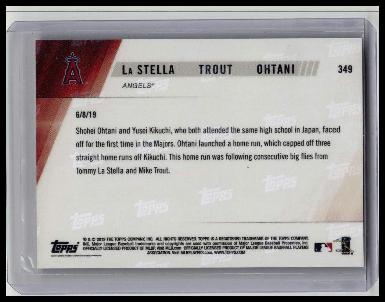 2019 TOPPS NOW #349 MIKE TROUT/SHOHEI OHTANI/TOMMY LA STELLA