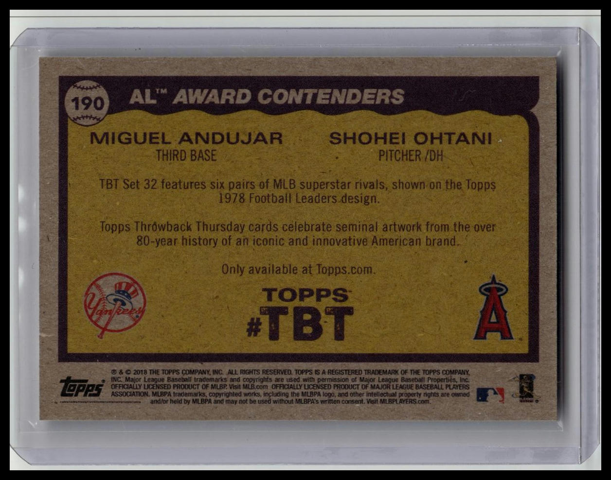 Shohei Ohtani 2018 Topps Throwback Thursday TBT #190 Miguel Andujar RC Rookie
