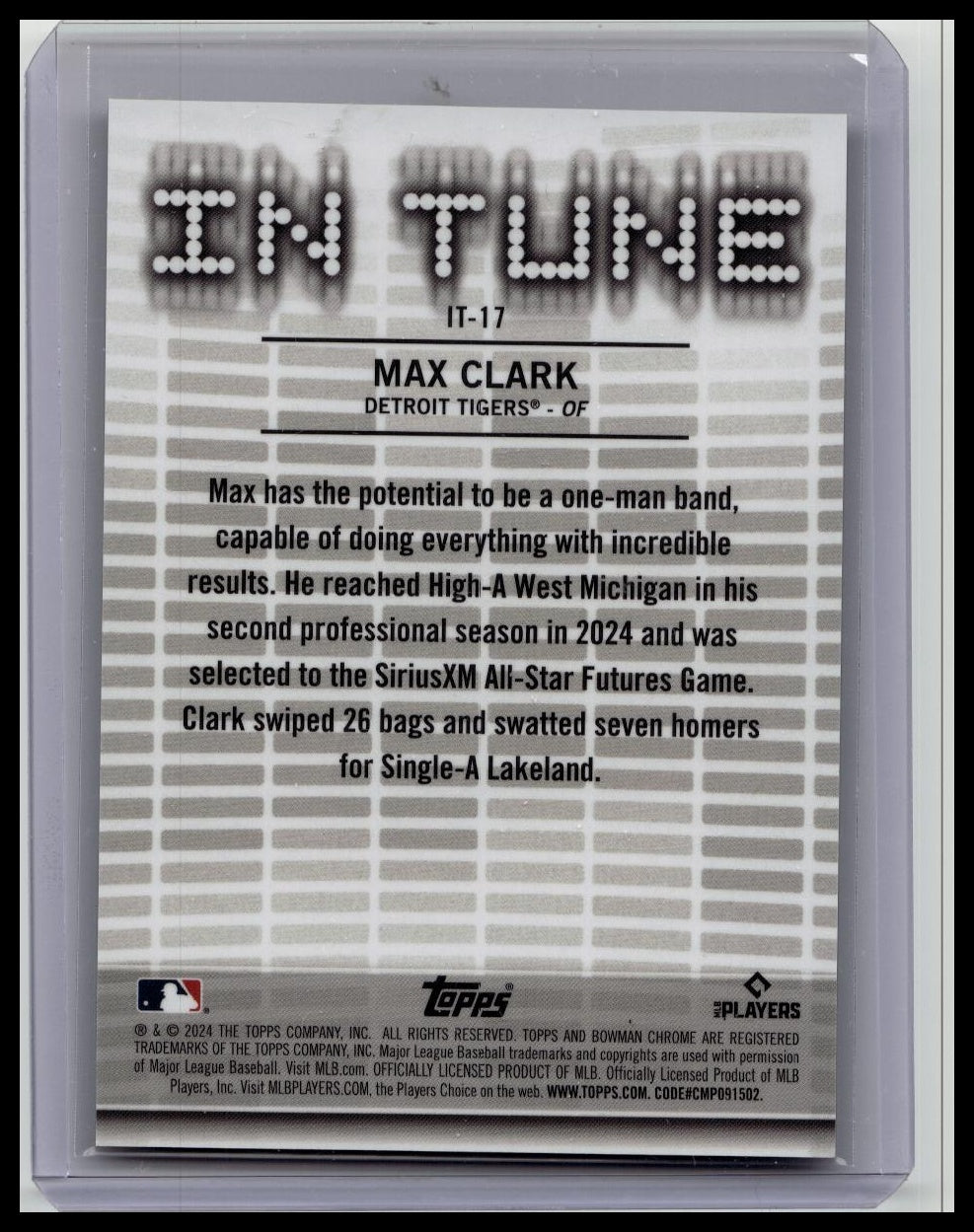 2024 Bowman Draft Max Clark In Tune Green Refractor #/99 Tigers