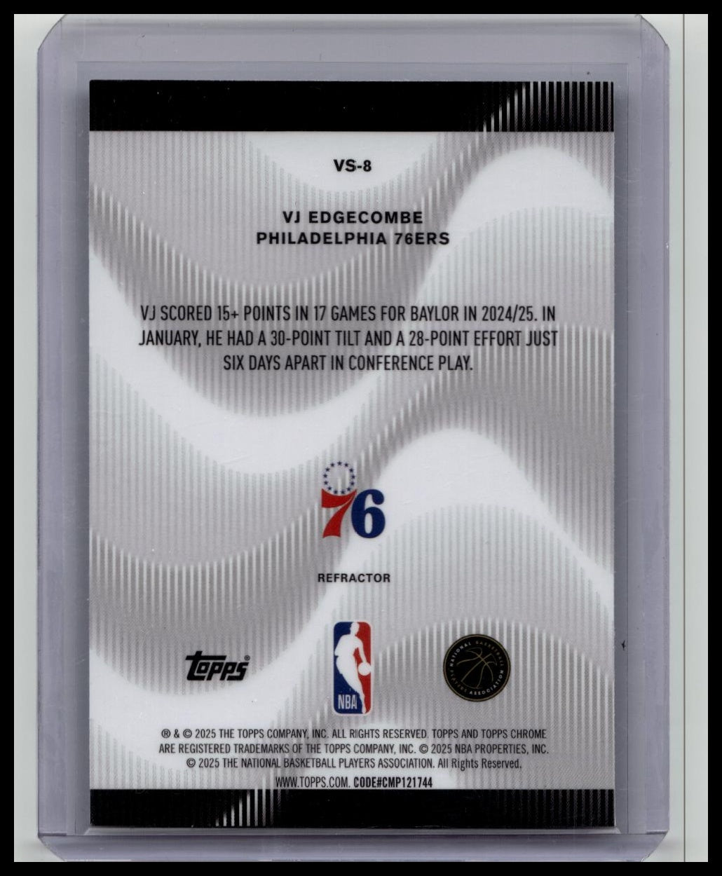 2025-26 Topps Chrome VJ Edgecombe 76ers RC Rookie Voices Refractor