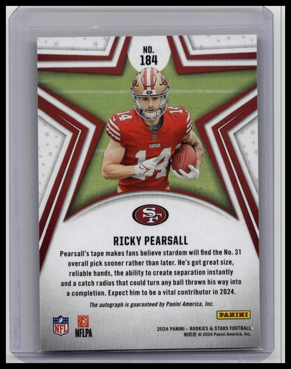 2024 Rookies & Stars Rookie Ricky Pearsall RC #184 Orange AUTO #/199 49ERS