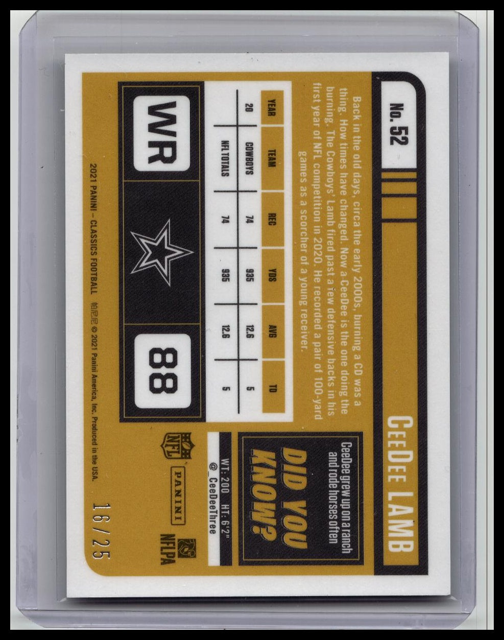2021 Panini Classics - CeeDee Lamb #52 Timeless Tributes Green /25