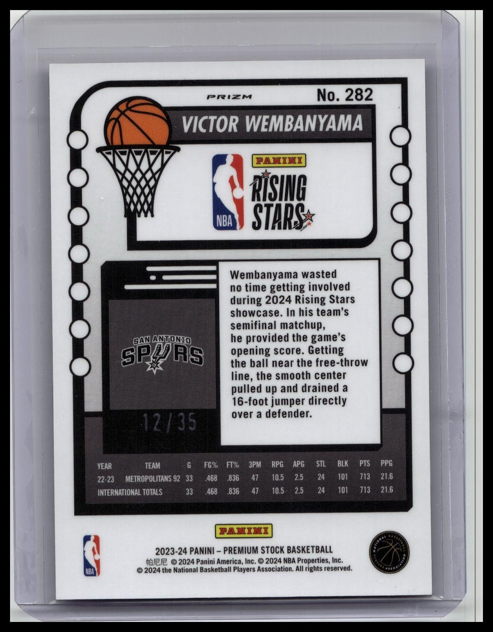 Panini 2023-24 NBA Hoops Rising Stars Wembanyama Pink Ice Prizm RC /35 #282