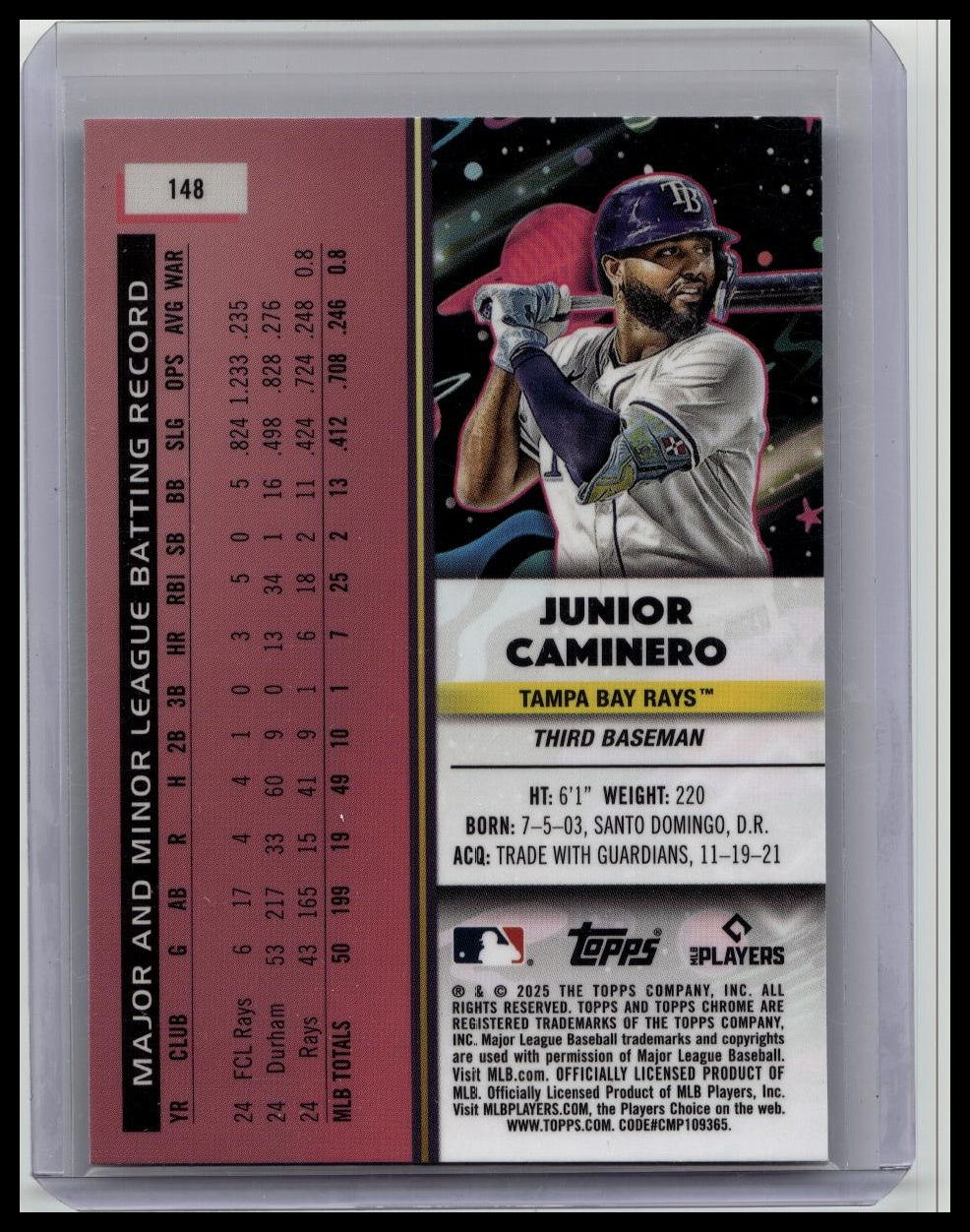 2025 Topps Cosmic Chrome Junior Caminero Aqua Equinox Refractor #/199 Rays