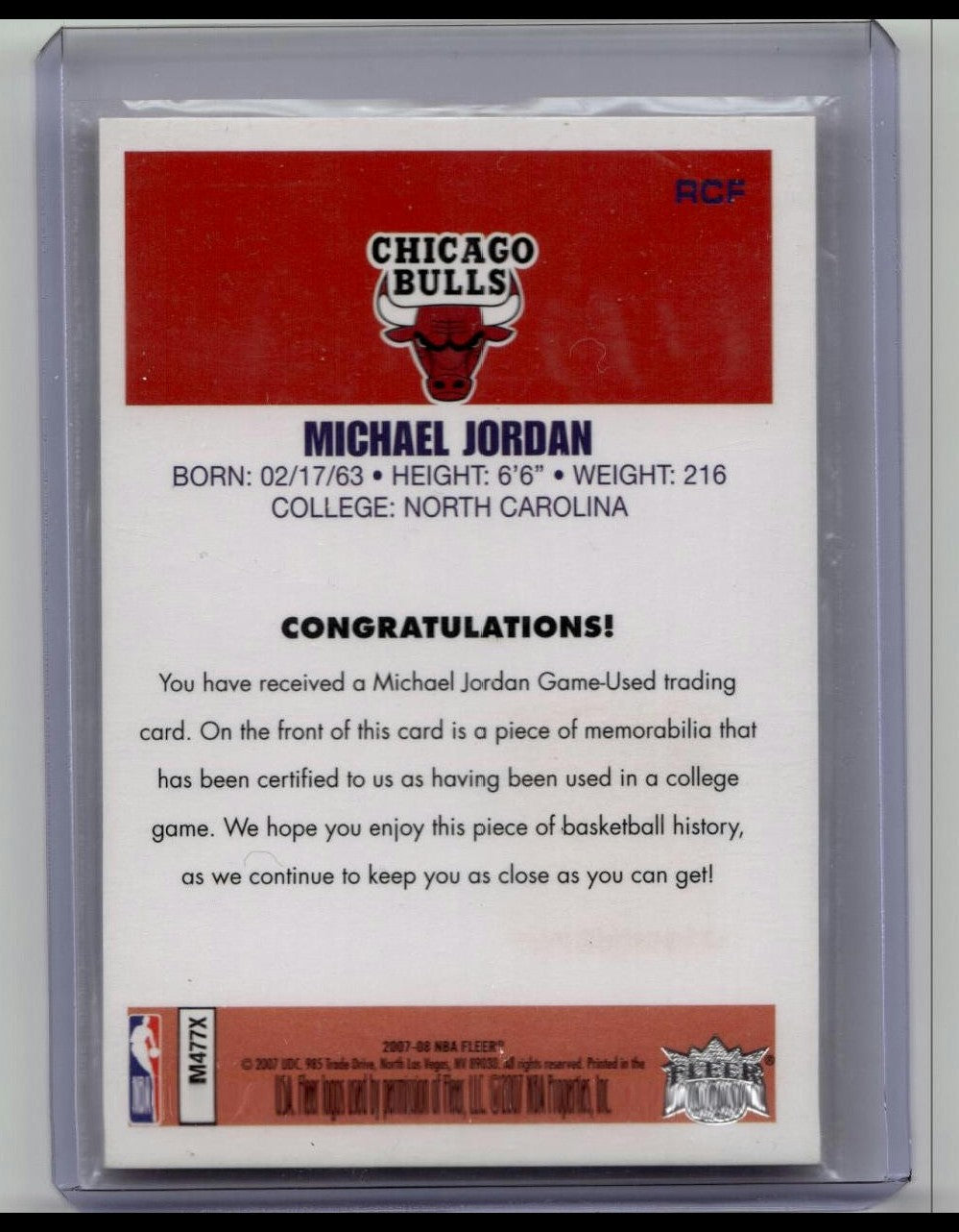 2007 Fleer #RCF Michael Jordan Game Used Floor RELIC 1986-87 Throwback