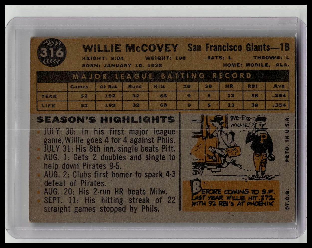 1960 Topps #316 Willie McCovey All-Star Rookie