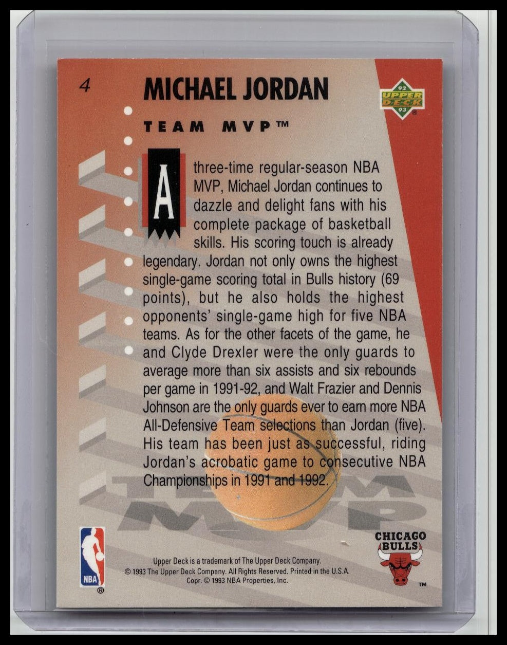 1993 Upper Deck Michael Jordan Team MVP Insert #4 Hologram Chicago Bulls