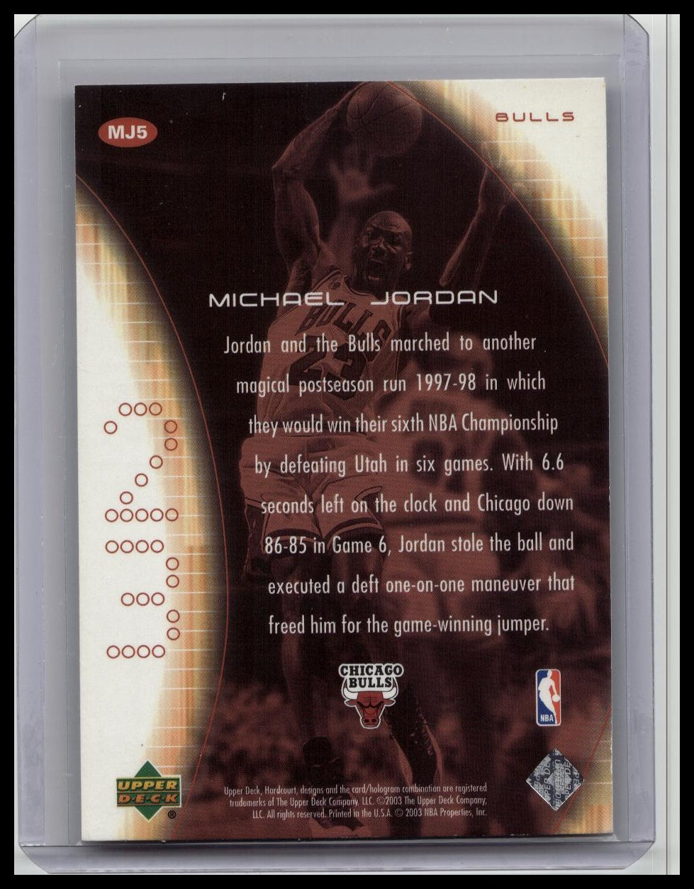 2003 UPPER DECK HARDCOURT MICHAEL JORDAN HEART OF A CHAMPION INSERT CARD #MJ5