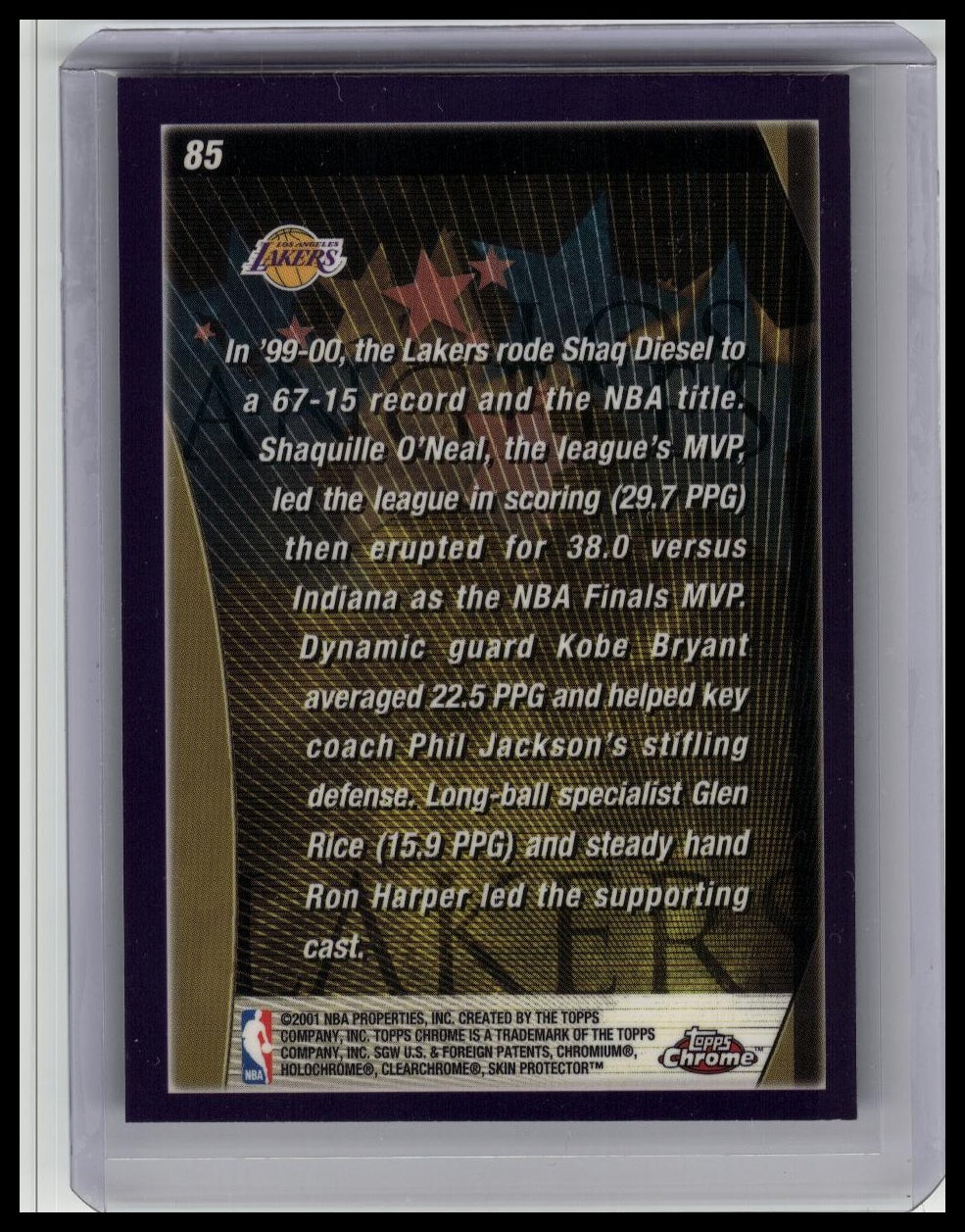 KOBE BRYANT SHAQUILLE O'NEAL 2000-01 TOPPS CHROME NBA CHAMPIONS 85 LA LAKERS HOF
